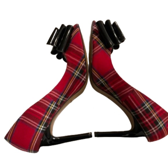 Betsey Johnson Heels Women’s Red Plaid / Patent Leather Bow Size 5.5 NWOT - Picture 5 of 6